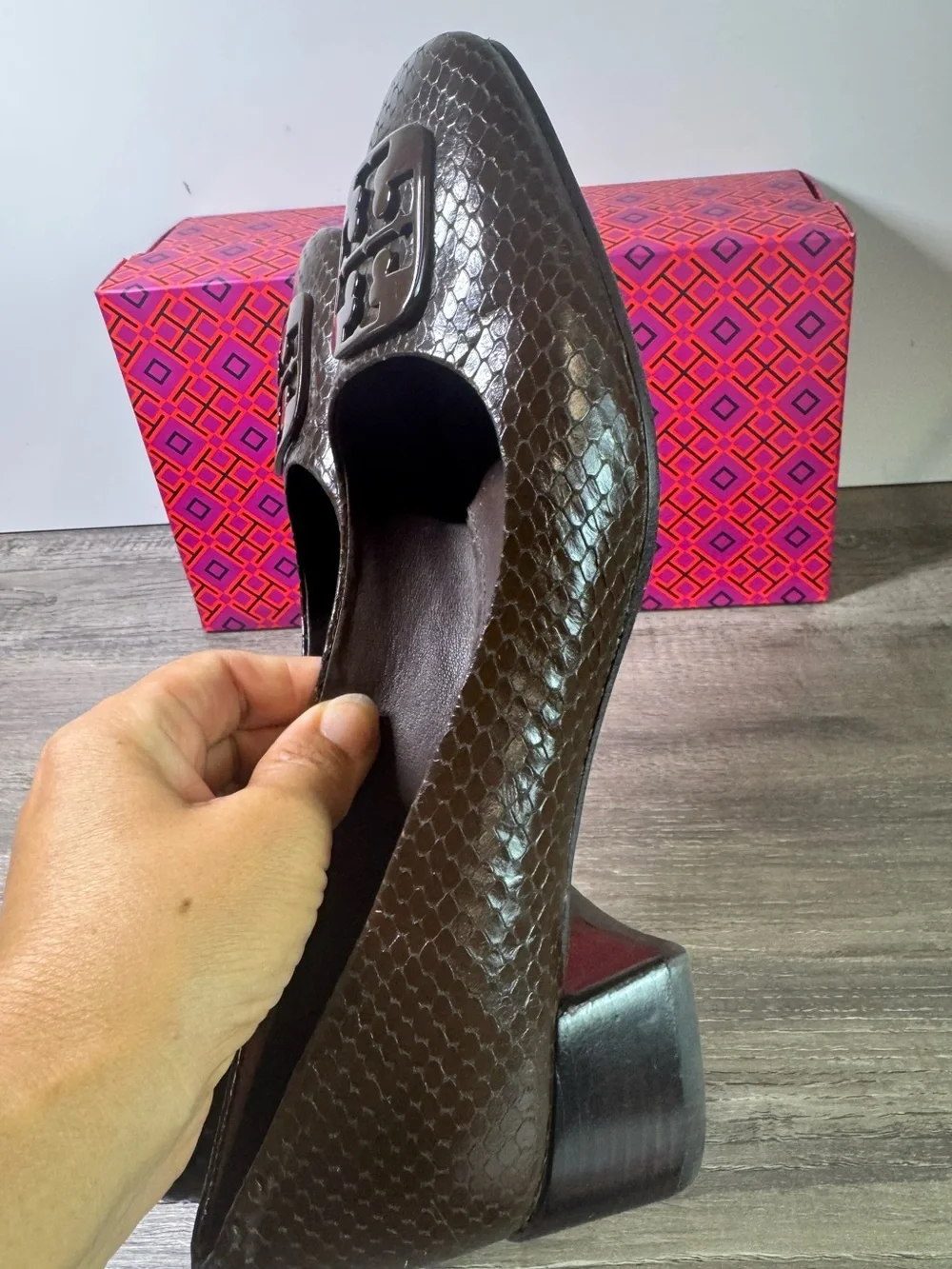Tory Burch Georgia Ballet Snakeskin Block Heels size 7.5 $328